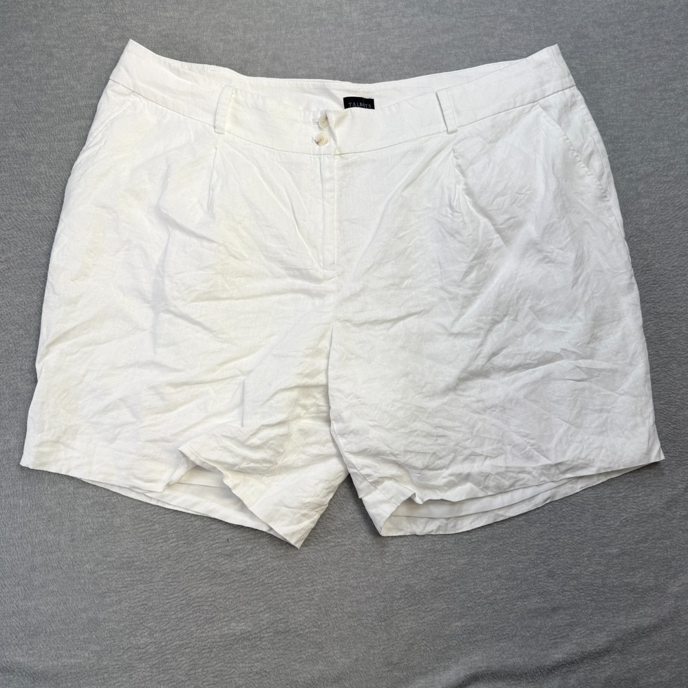 Tablots Shorts Womens 22W White 100% Linen‎ Lined Summer Beach Chino 8" Inseam